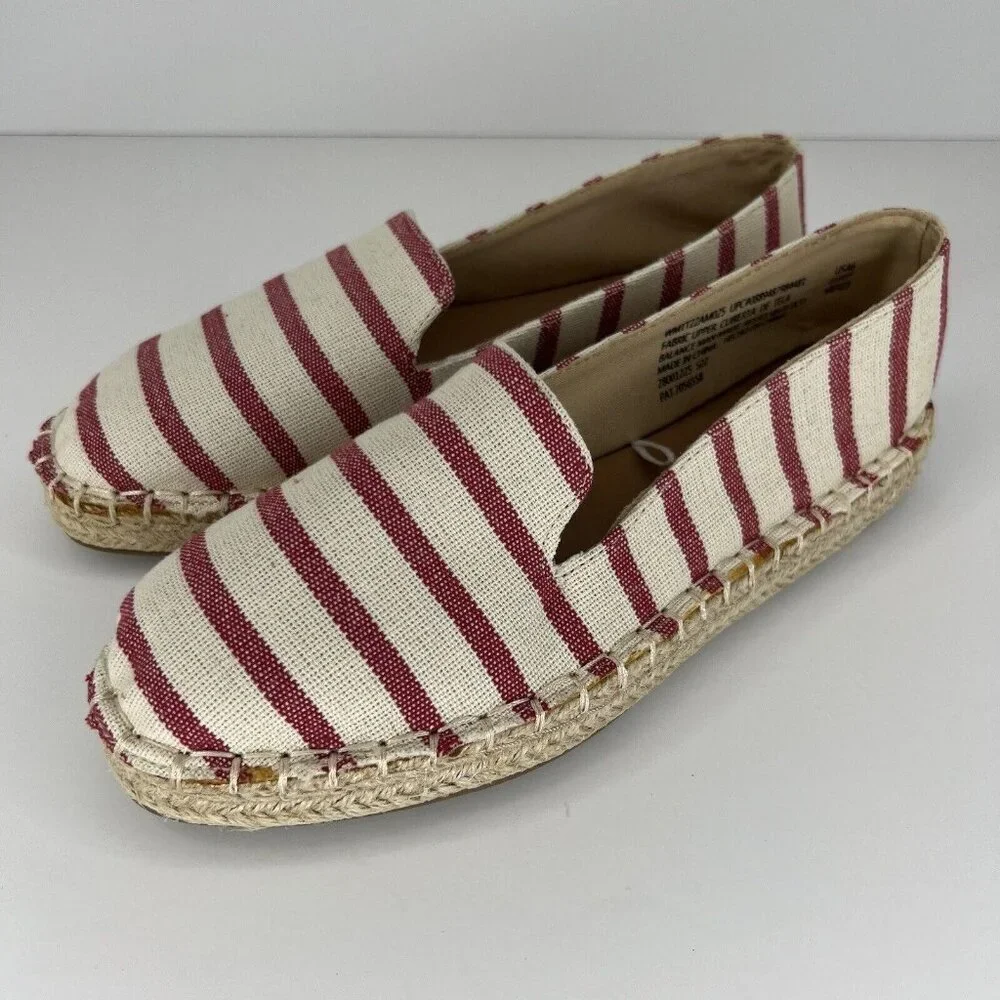 Time and Tru Red Stripe Canvas Espadrille Casual Slip-on Womens Size 6 Flats